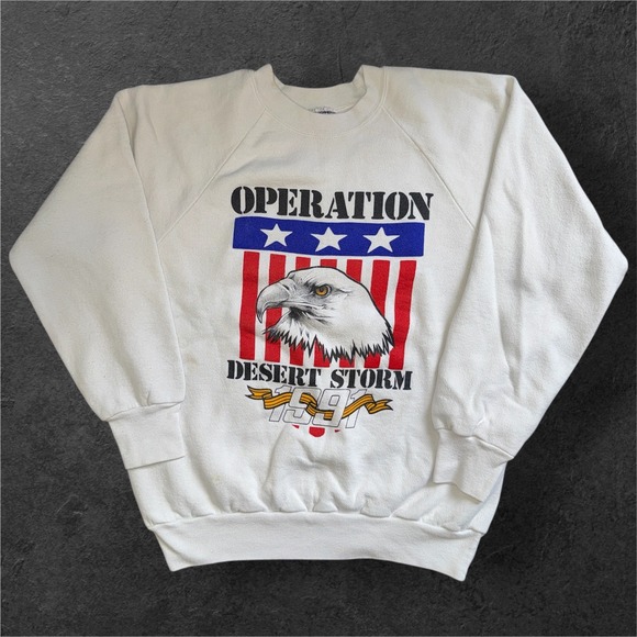Oneita Other - ONEITA Sweatshirt Mens Large White Operation Desert Storm Eagle Graphic Crewneck